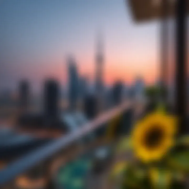 Stunning Dubai Skyline View from 29 Boulevard Panoramic view of the iconic Dubai skyline from a balcony