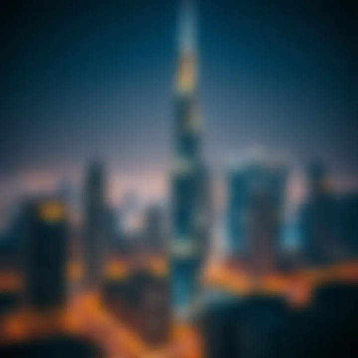 Night View of Addax Tower Night view of Addax Tower illuminated against the Dubai skyline