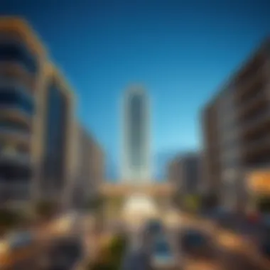 Strategic Location of Al Bawadi Building Aerial view of the Al Bawadi Building emphasizing its strategic location in Al Nahda.