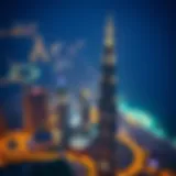 Majestic Aerial Perspective of Al Fahad Tower 1 Aerial view showcasing the striking silhouette of Al Fahad Tower 1 against the Dubai skyline.