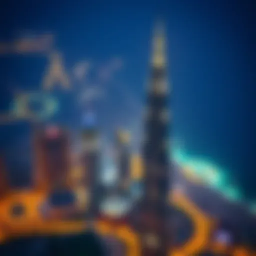 Majestic Aerial Perspective of Al Fahad Tower 1 Aerial view showcasing the striking silhouette of Al Fahad Tower 1 against the Dubai skyline.