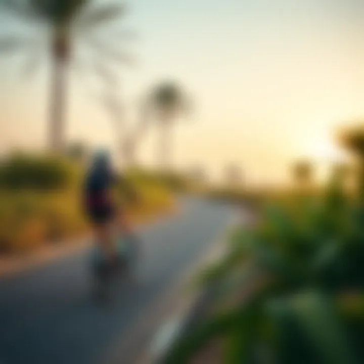 A cyclist enjoying a scenic route on Al Hudayriat Island surrounded by nature