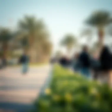 Leisurely Strolls in Al-Khalidiya Park Visitors enjoying a leisurely stroll in Al-Khalidiya Park