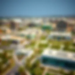Aerial view of Bin Sougat showcasing its modern architecture and greenery