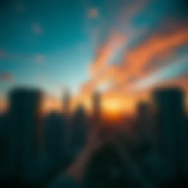 Modern skyline view including Boulevard Heights at sunset