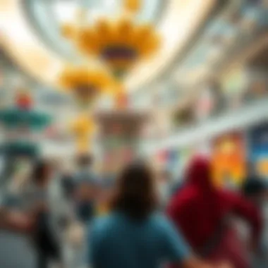 Entertainment zone with families enjoying various activities