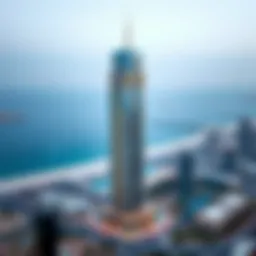 Aerial view of Dorra Bay Tower against the Dubai skyline