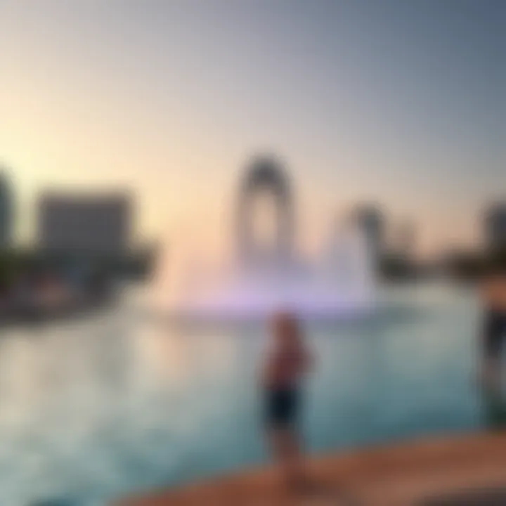 Atmosphere Around the Iconic Dubai Fountain Visitors enjoying the ambiance around the Dubai Fountain