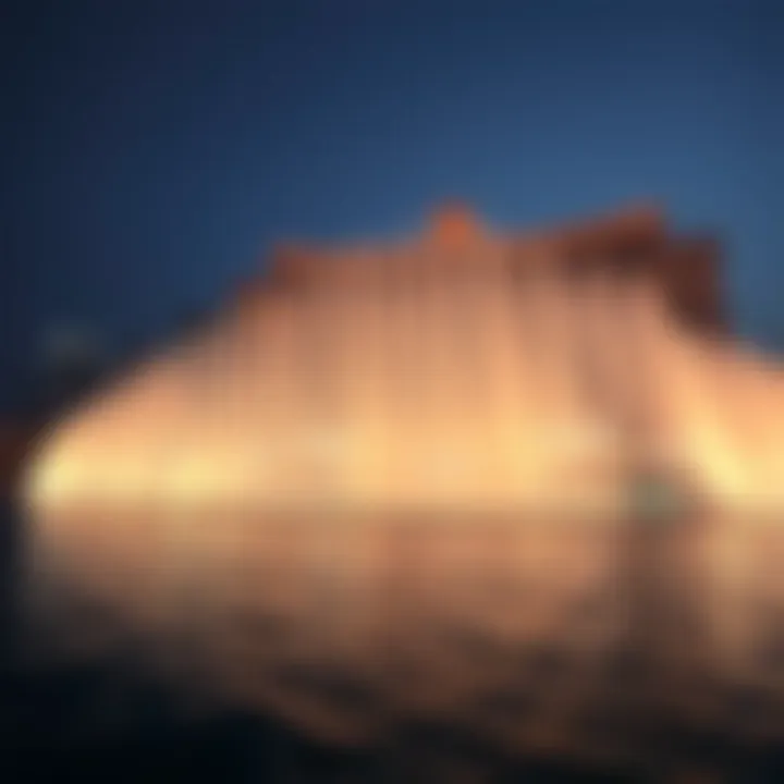 Mesmerizing Performance of the Dubai Fountain The Dubai Fountain performing with vibrant lights and water choreography