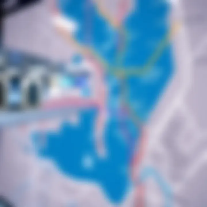 A map of the Dubai Metro network highlighting major lines