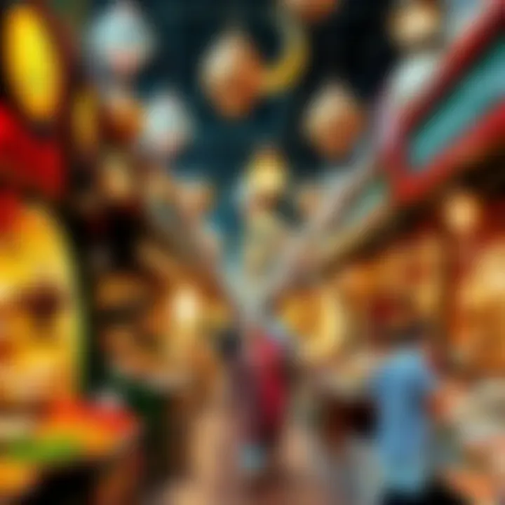 Vibrant marketplace bustling with Ramadan decorations and local goods