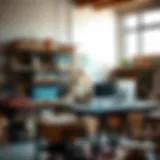 A vibrant artistic workspace filled with creative tools and materials