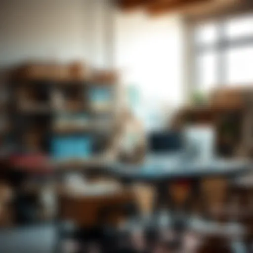 A vibrant artistic workspace filled with creative tools and materials