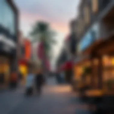 A bustling street scene in Al Tawar 3 featuring shops and cafes