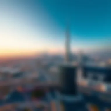 Aerial Perspective of the Skyline Aerial view of Sheikh Zayed Road highlighting the business tower's position in the skyline