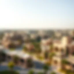 Panoramic view of Bayt Al Muraqqabat showcasing its blend of cultural architecture and modern developments.