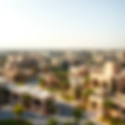 Cultural and Modern Architectural Harmony in Bayt Al Muraqqabat Panoramic view of Bayt Al Muraqqabat showcasing its blend of cultural architecture and modern developments.