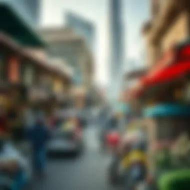 A bustling market scene illustrating diverse business types