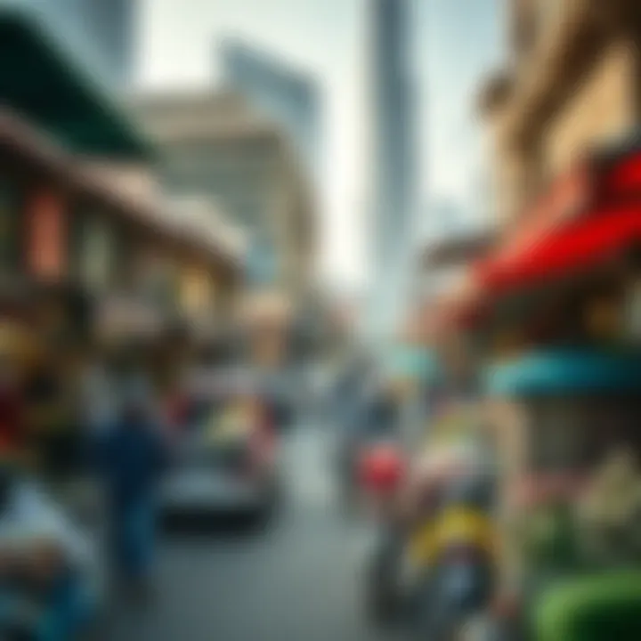 A bustling market scene illustrating diverse business types