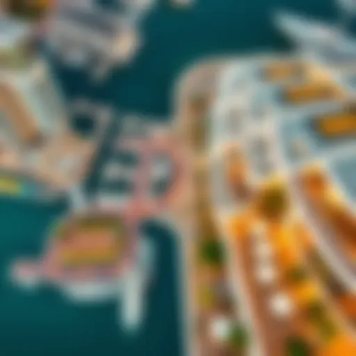 A stunning aerial view of Dubai Marina showcasing waterfront dining options.