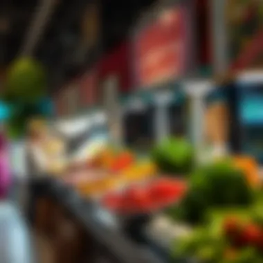 Local Delicacies at Dubai Marina A vibrant market stall showcasing local delicacies and fresh ingredients.