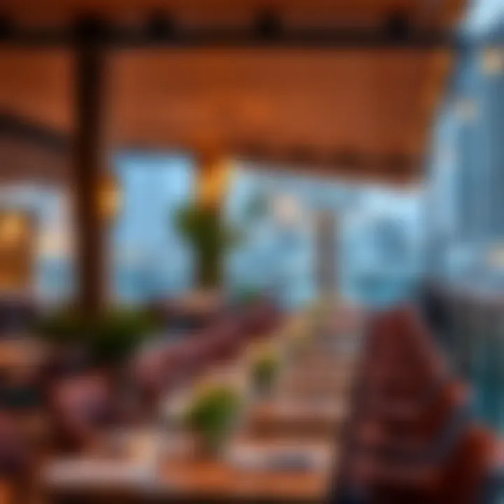 An inviting outdoor terrace of a trendy restaurant along the Marina.