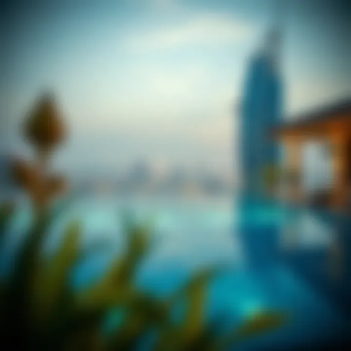 A serene rooftop pool with stunning city views