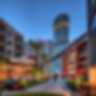 Community Spaces in Downtown Vibrant community life in downtown Dubai with lush parks and social spaces