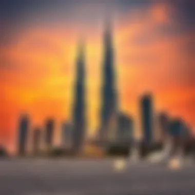 The Iconic Burj Khalifa Against a Vibrant Sunset The stunning skyline of Dubai featuring Burj Khalifa