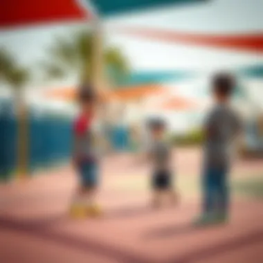 Children engaging in interactive play, demonstrating the community-oriented design of the play area.