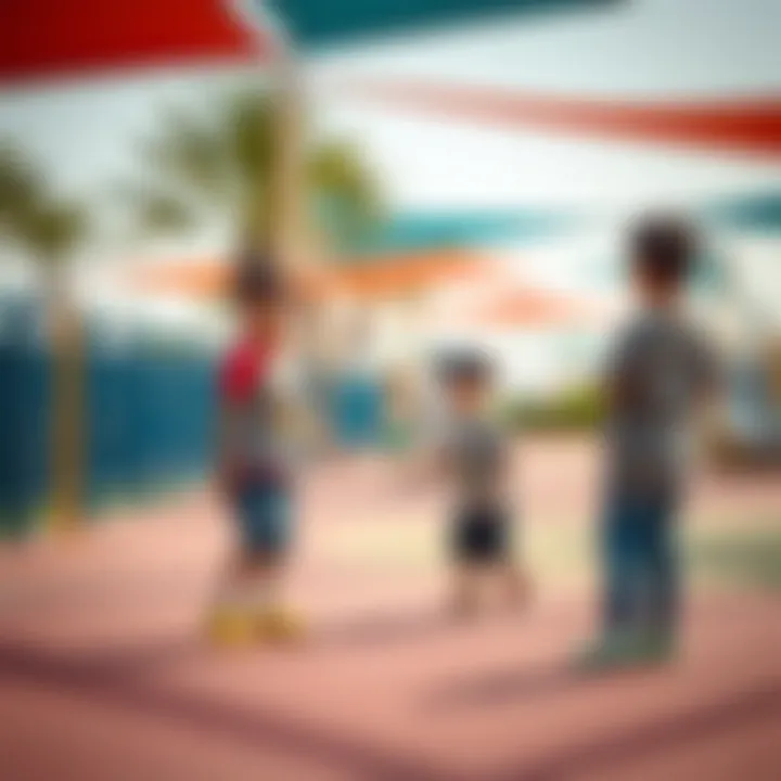 Children engaging in interactive play, demonstrating the community-oriented design of the play area.