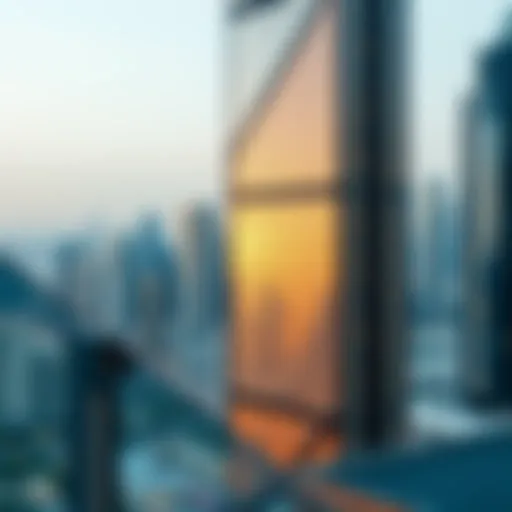 Falcon Tower Facade Stunning view of Falcon Tower's facade against the Dubai skyline