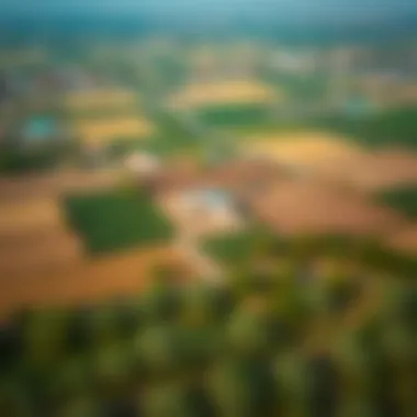 Aerial View of Agricultural Lands Aerial view showcasing agricultural lands near farmhouses