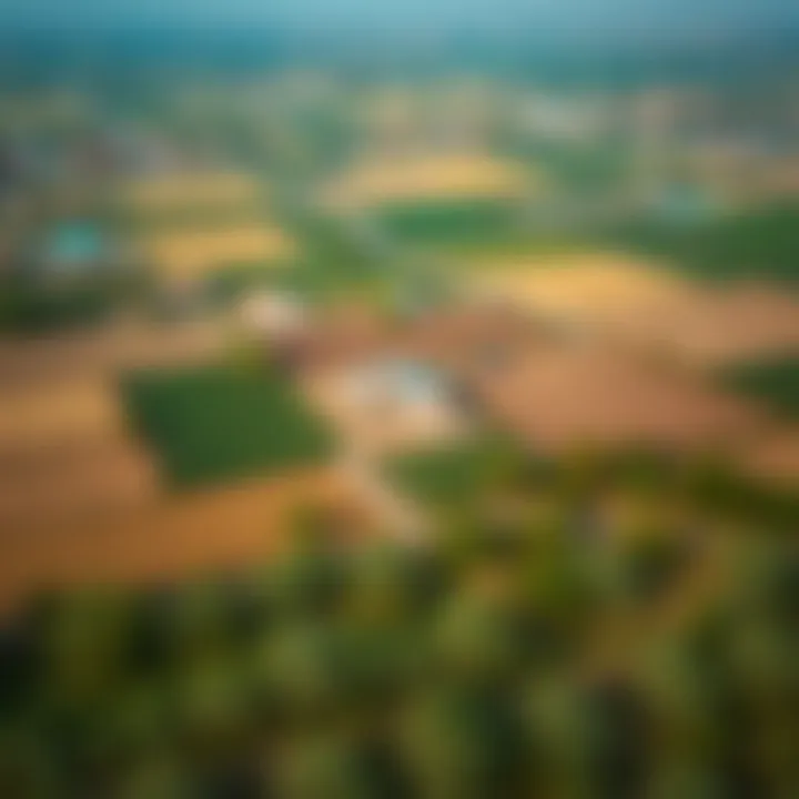 Aerial View of Agricultural Lands Aerial view showcasing agricultural lands near farmhouses