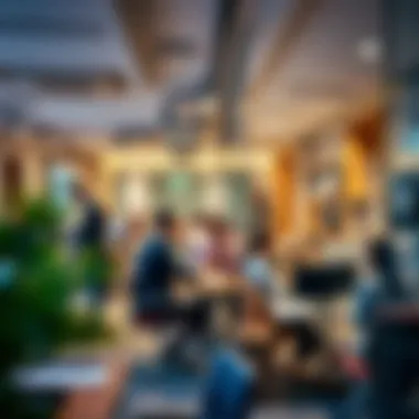 Dynamic Agency Environment A bustling real estate agency office with professionals discussing strategies