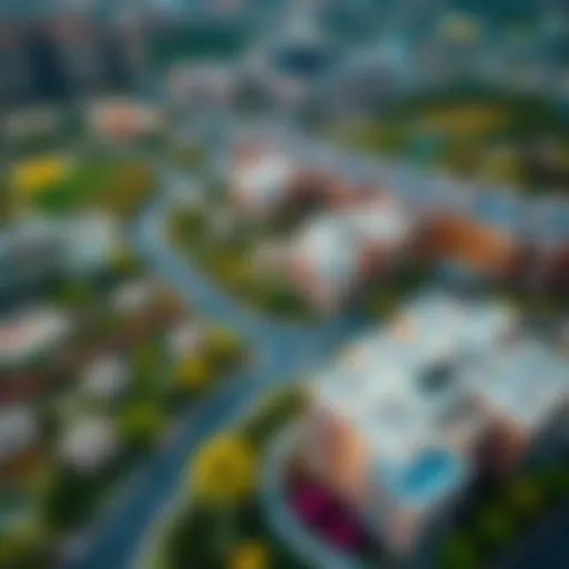 Aerial view of Nakheel Discovery Gardens showcasing vibrant landscaping and residential buildings