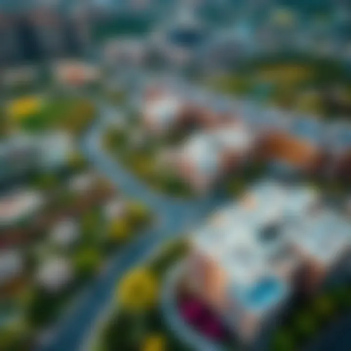 Aerial view of Nakheel Discovery Gardens showcasing vibrant landscaping and residential buildings