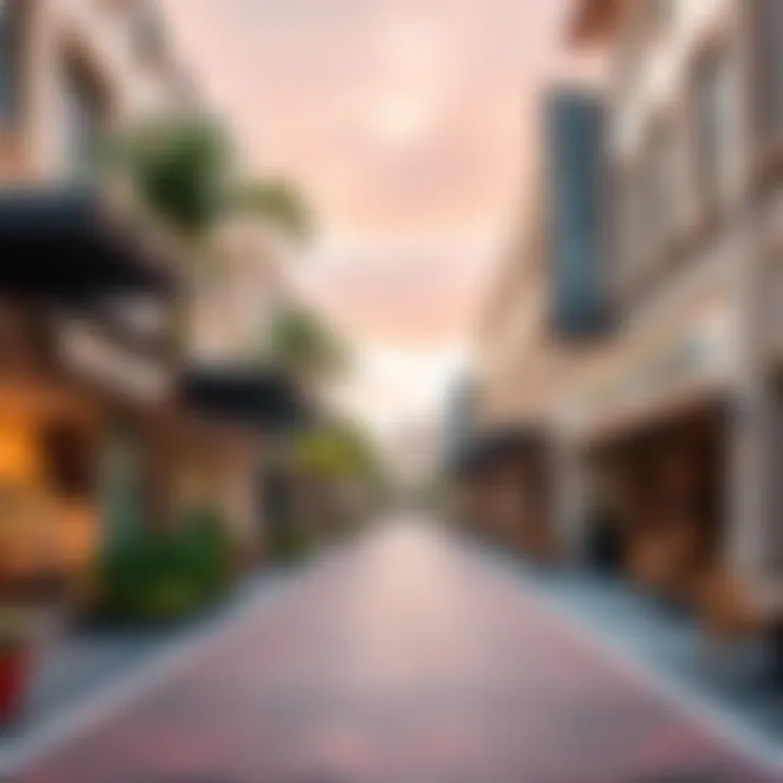 Vibrant street view of Nakheel Discovery Gardens with shops and cafes