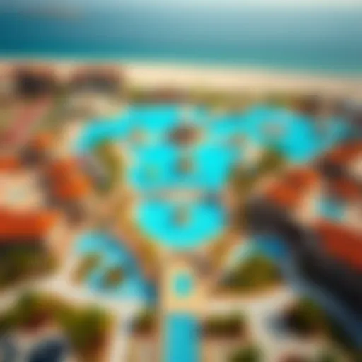 Aerial view of Splash Island showcasing its vibrant features and layout