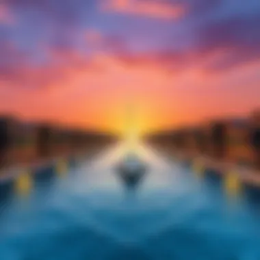 A sunset view of Splash Island, emphasizing its scenic beauty