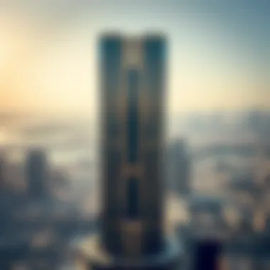 Dubai's Urban Canvas An aerial view of Dubai featuring the building as a centerpiece of the urban landscape