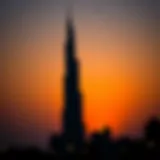The stunning silhouette of the tallest building in the UAE against a sunset sky