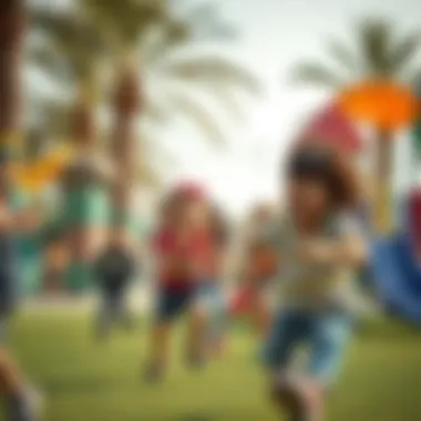 A vibrant outdoor playground filled with happy children playing together