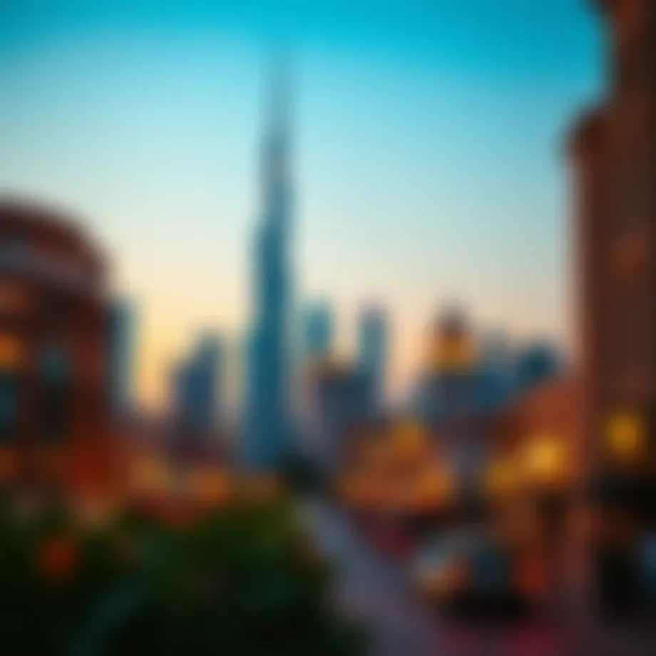 Breathtaking view of the Old Town Dubai skyline at sunset