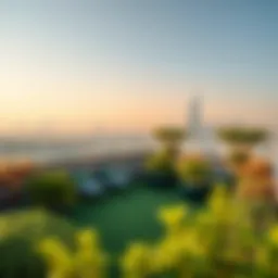 Lush terrace garden overlooking Dubai skyline