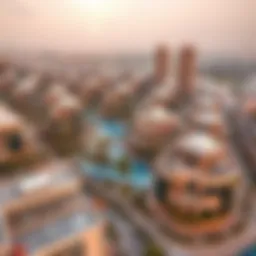 Aerial view of ياس بيج showcasing its modern architecture and lush landscapes.