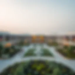 A panoramic view of the Shorooq Community Center showcasing its modern architectural design