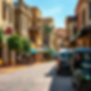 Streetscape of Westford Al Zahia highlighting shops and cafes