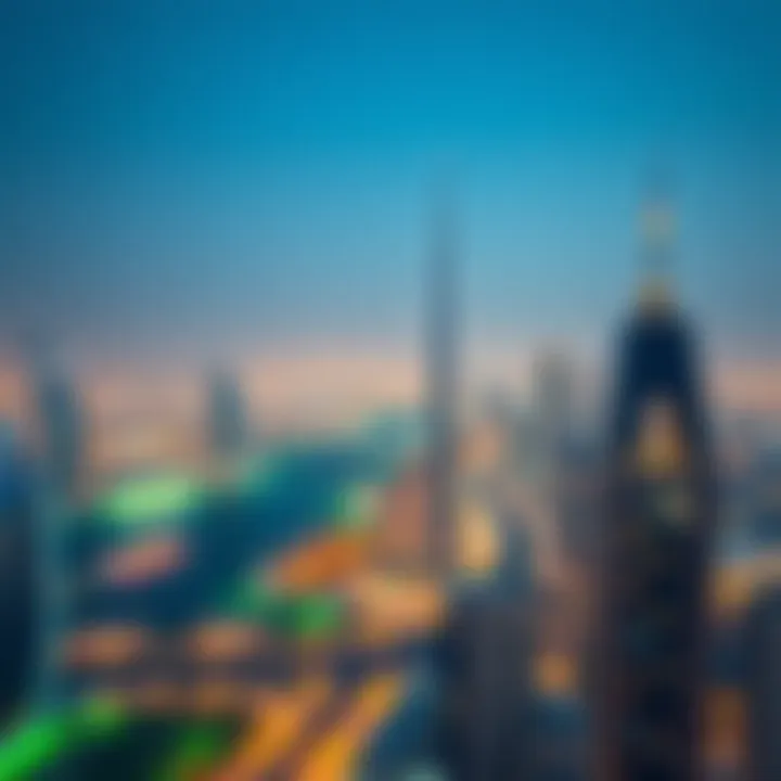 Panoramic view of the vibrant Dubai skyline surrounding فندق ستوديو ام