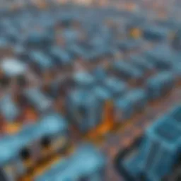 Aerial view of Fida Downtown showcasing modern architecture and urban planning.